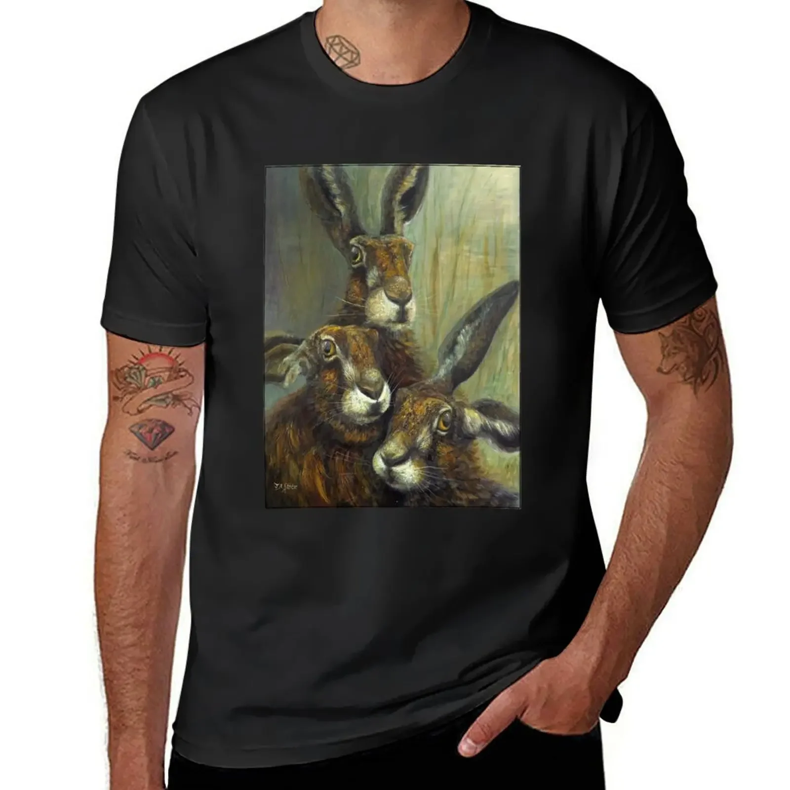 Hare Trio T-Shirt oversized t shirt boys animal print graphic tee shirt t shirts for men cotton