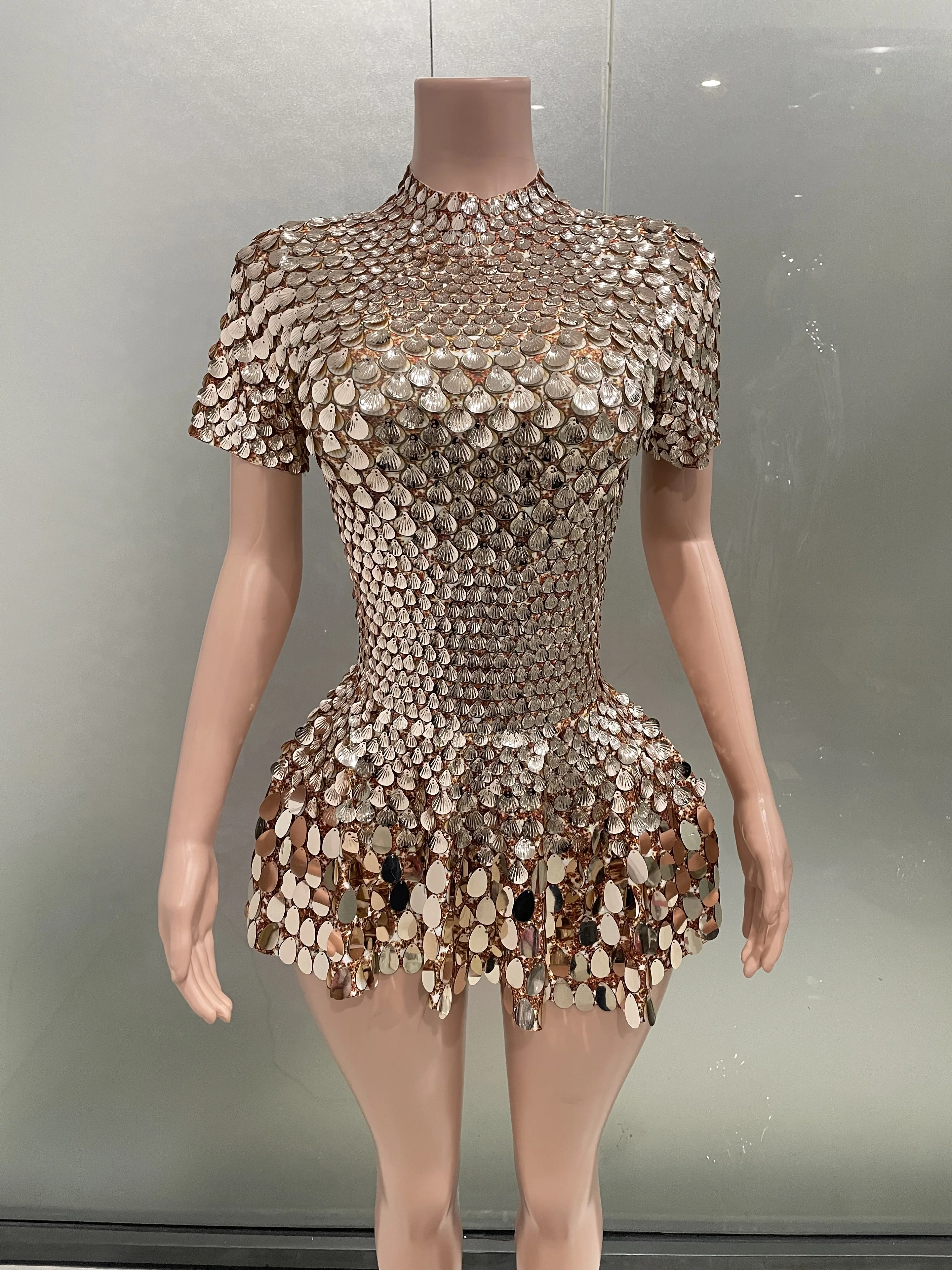 Sexy Shiny Shell Sequins Bodysuit Dress Luxury High Quality Nightclub Dance Performance Clothing Birthday party Dresses