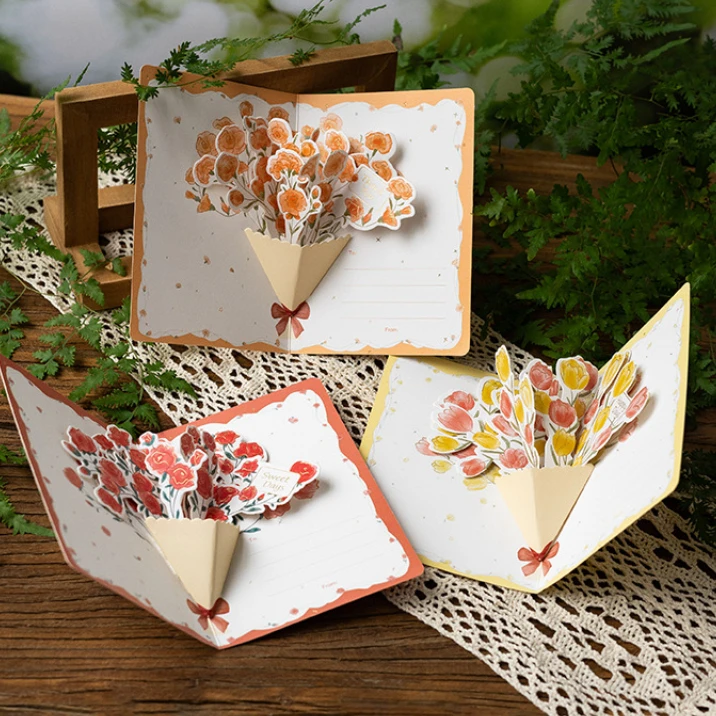 3D-Pop-up-Stil, kreative minimalistische Grußkarte, Original-Blumen-Segenskarte, alles Gute zum Geburtstag, Party, Einladung, Brief, Geschenk
