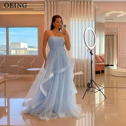 OEING Ruffles Evening Dresses Strapless Boat Neck High Waist Pleated A-Line Prom Dress Formal Gowns Vestidos De Fiesta Gala