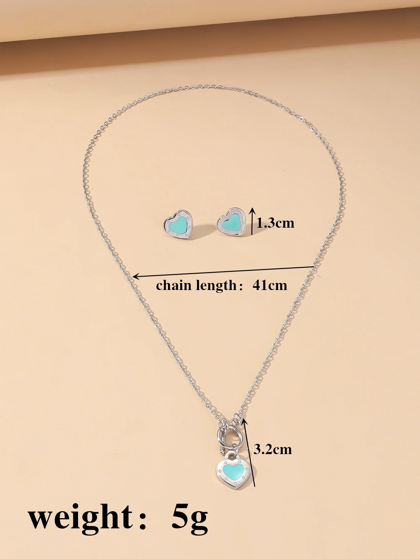 Fashion Enamel Blue Love Necklace Women\'s Heart shaped OT Buckle Pendant Earnail Set Women\'s Instagram