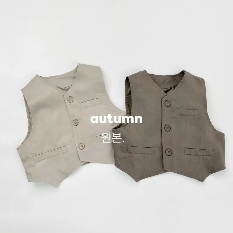 

2025 Autumn New Children Waistcoat Solid Vintage Boys Preppy Style Sleeveless Vest Fashion Girls Cotton Coat Kids Clothes