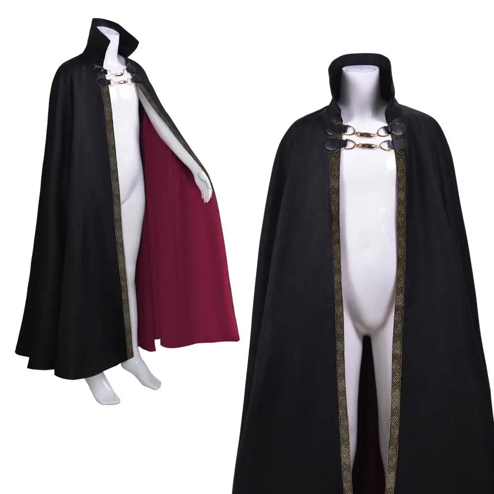 Costume de vampire d'Halloween, cape de cosplay avec col montant, style Dracula, démon, sorcière, gothique médiéval, steampunk, avec chaîne en métal