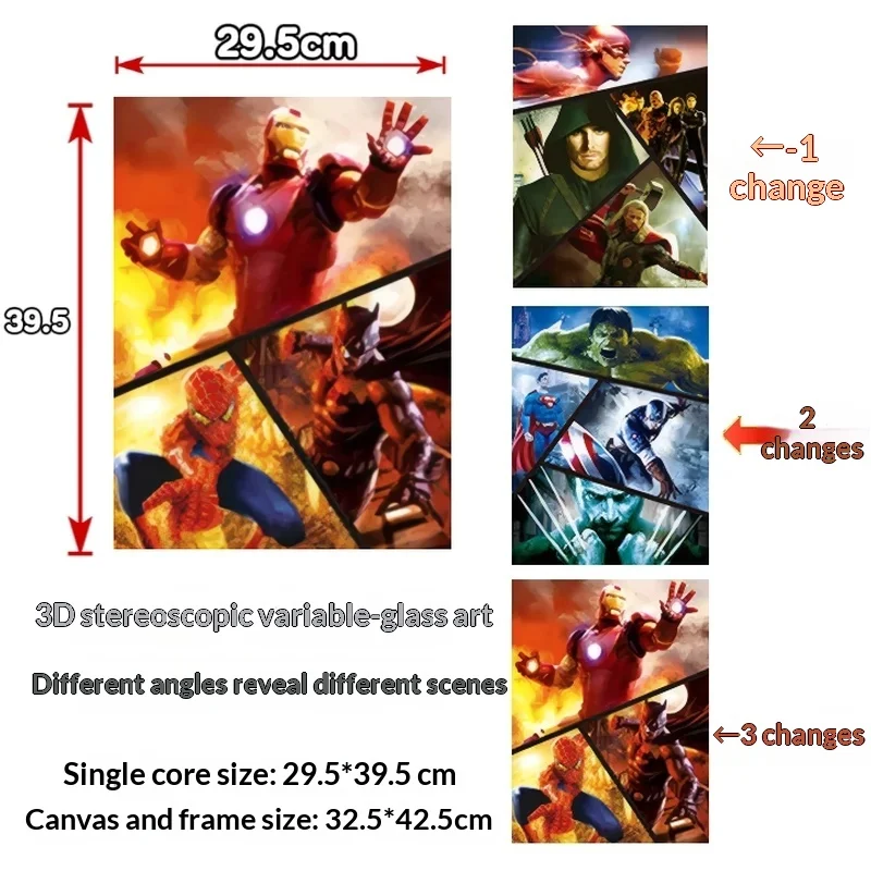 Marvel Superhero 3d Lenticular Poster Avengers Iron Man Spiderman Holographic Wall Art Decor For Living Room Bedroom Gift view 2