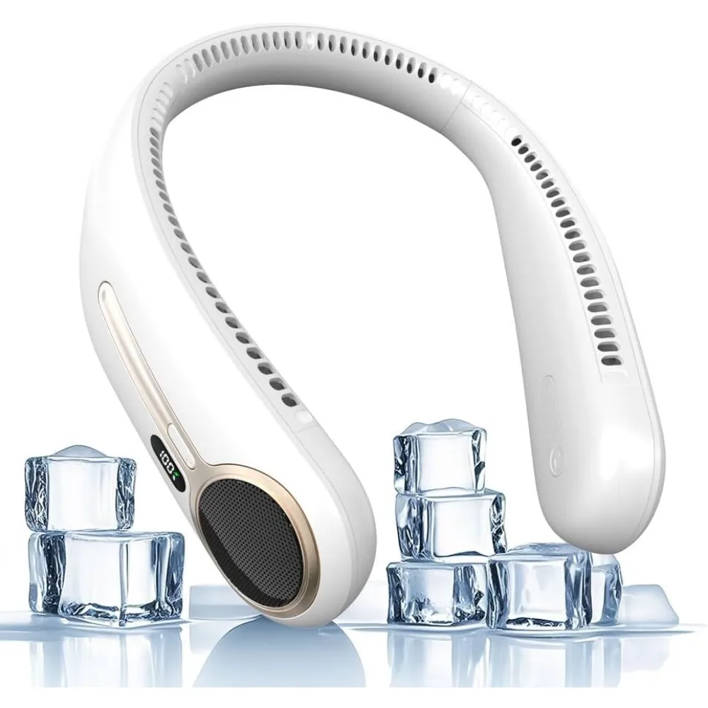 

Портативный вентилятор для шеи, USB-перезаряжаемый, 6000 мАч, охлаждение на 360 градусов, 4 скорости, LED-дисплей, безлопастной, для использования без рук, подарок