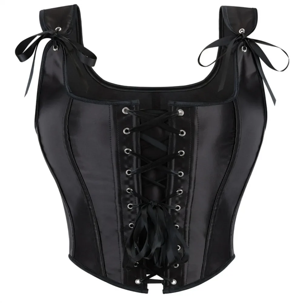 

Vintage Sexy Corset Crop Top Women Satin Lace-Up Front Tank Tops Summer Casual Bustiers Shapewear Body Shaper