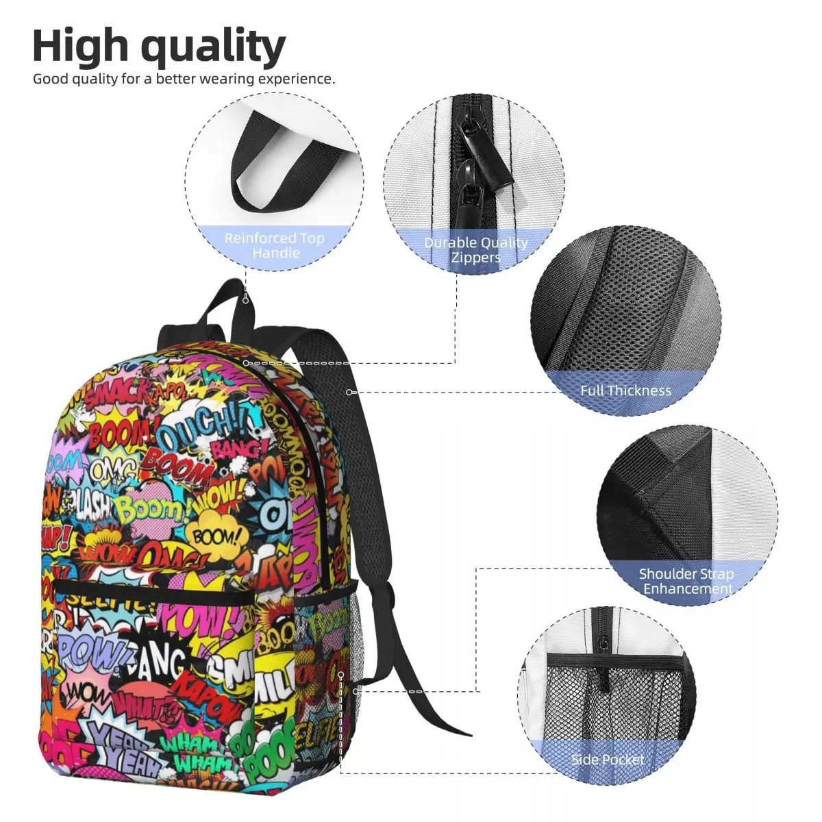 Fun Street Graffiti Comic Pop Art Backpack Boys Girls BookBag Kids School Bag Computer Shoulder Bags for Men Women