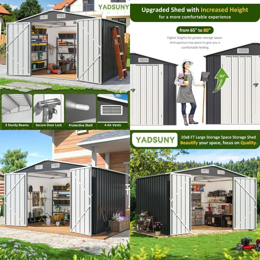 

Металлический навес для улицы 10x8 — устойчивый к атмосферным воздействиям садовый ящик с запирающейся дверью, идеально подходит для патио и газона