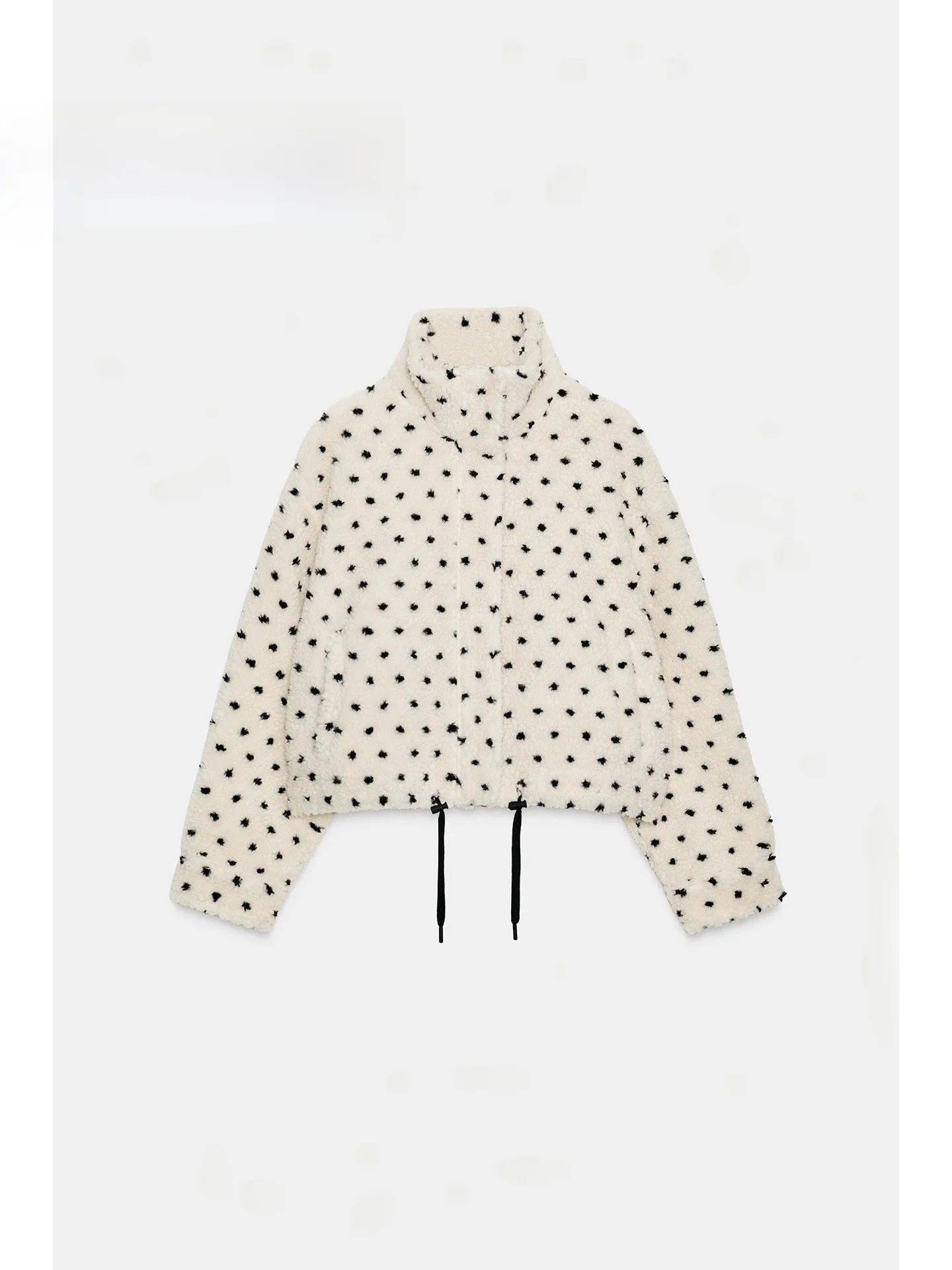 

2025 Winter New American Sle Polka Dot Fce Jaet Women's Casual ort Coat with Dstring Long Sve Zipper Closure