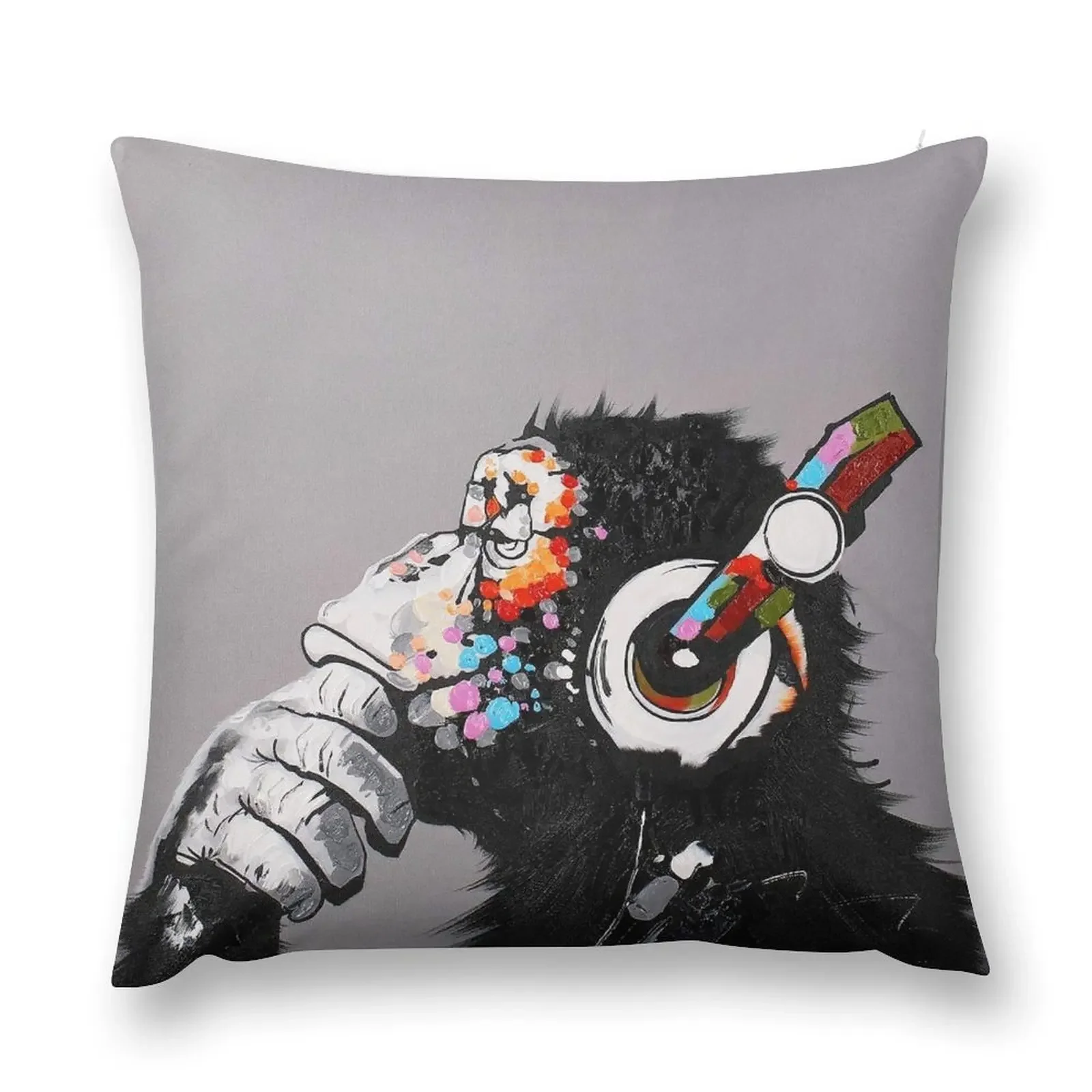 DJ Monkey With Headphones Thinking - Thinker chimp Throw Pillow christmas decorations for home 2025 Sofa Covers pillow