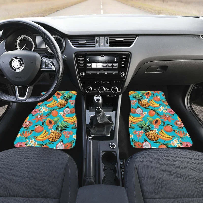 Vintage Tropical Fruits Pattern Print Front and Back Car Floor Mats Heavy Carpet Front and Rear Full Set 4PCs Pack