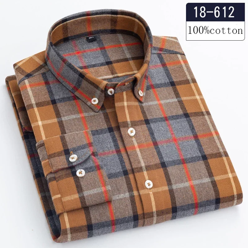 New in shirt high quality 100%cotton sanding long-sleeve shirts for men slim fit casual shirt soft designer plaid casual clothes