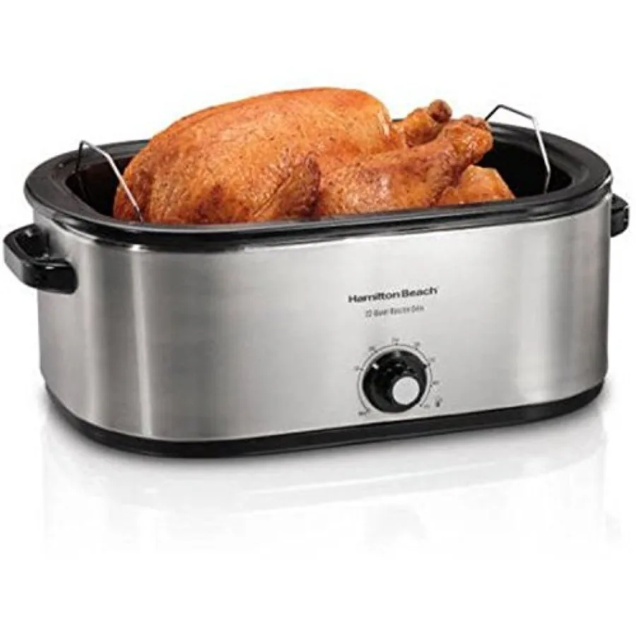 

Electric roaster oven for home cooking stainless steel silver 22-quart capacity with removable pan