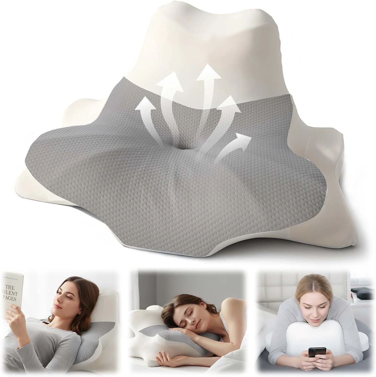 Kühlendes Memory-Schaum-Kissen, Ergonomisches Nackenkissen für Nacken- und Schulterschmerzen, Geeignet für Rücken-, Seiten- und Bauchschläfer