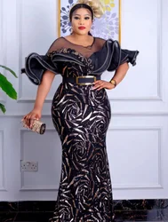 Plus Size Party Dresses Women 2023 New Fashion Sequins Beaded Elegant Long Dresses Temperament Large Size Female Evening Dress