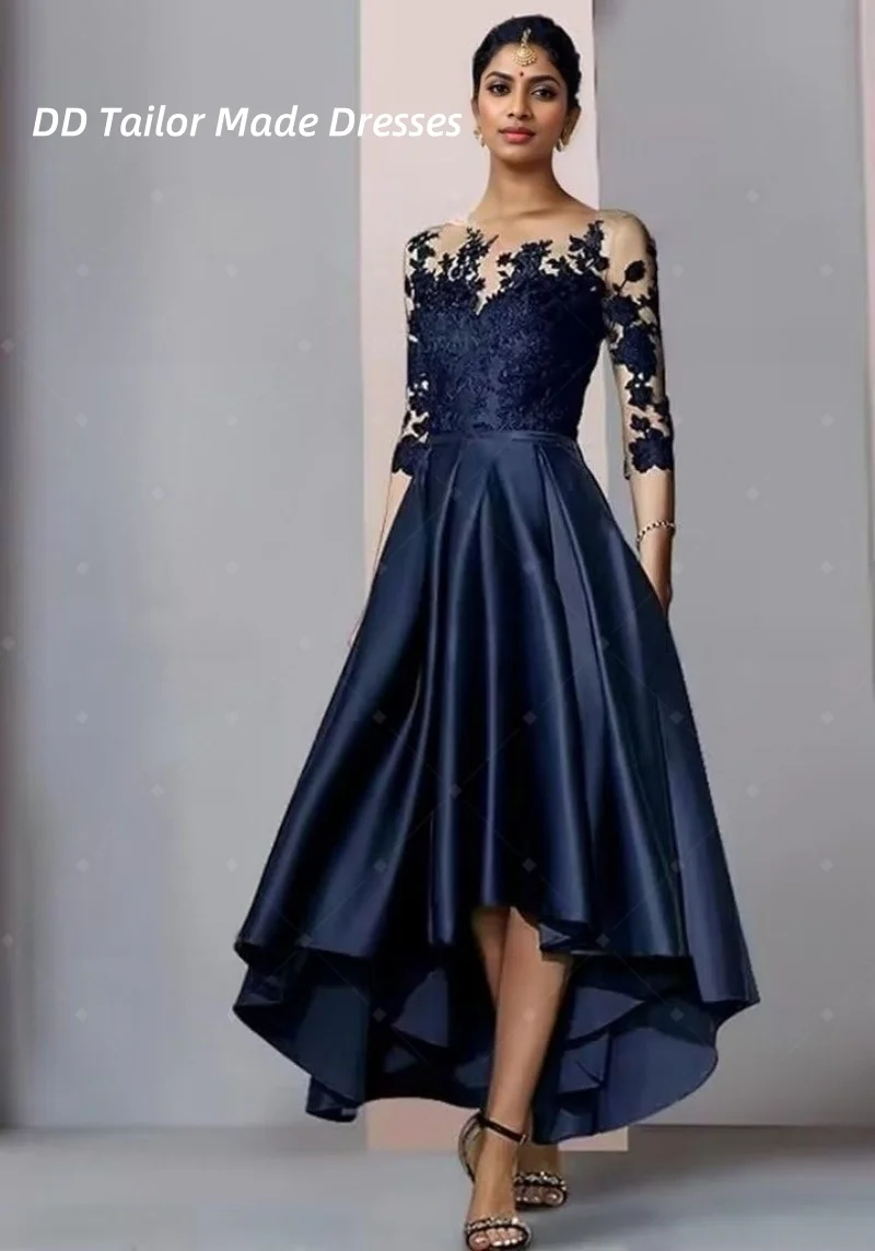 

Dark Navy A-Line Elegant Mother Of The Bride Dresses With Pockets High Low Wedding Party Gown Groom Mom Formal Wear Customized
