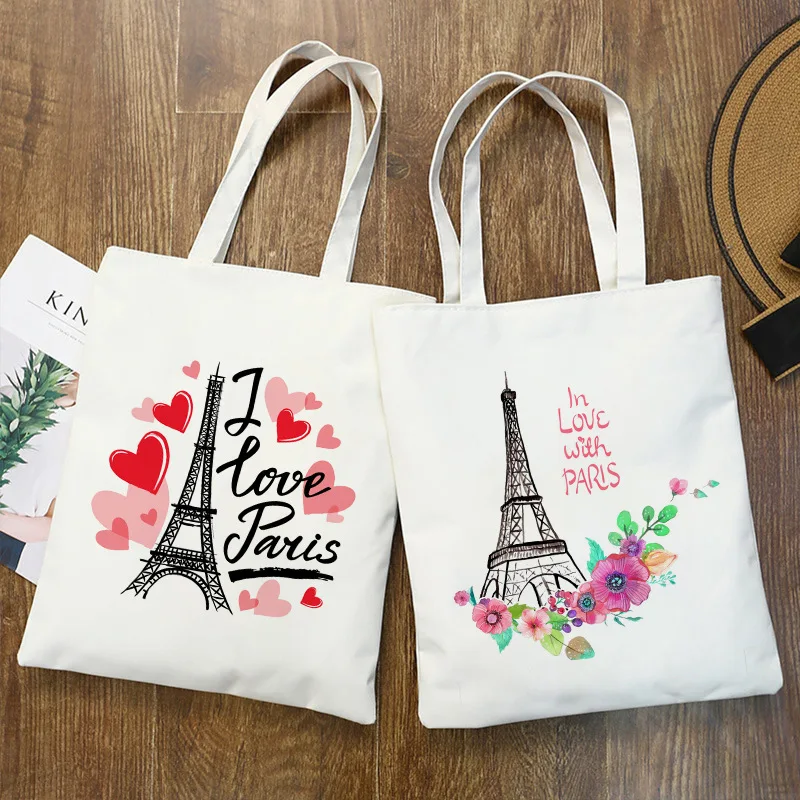 I Love Paris Printing Women Handbag Funny Stylish Vintage Daily Summer Casual Shoulder Bag Versatile Harajuku Canvas Tote Bag