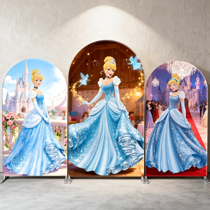 

Cinderella Princess Arch Backdrop Cover Disney Background for Girls Birthday Party, Princess Theme Event Photography Decorations