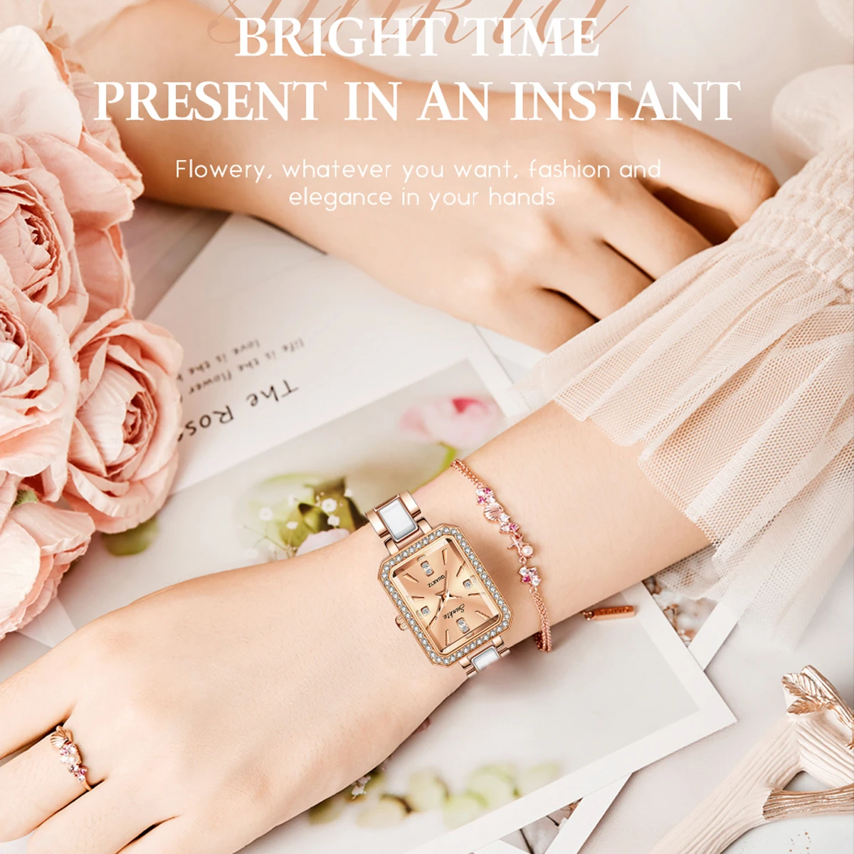 2026 New Simple Square Full Diamond Digital Quartz Watch Luxury Women's Watch  Gold Stainless Steel Bracelet Women's Dress Clock