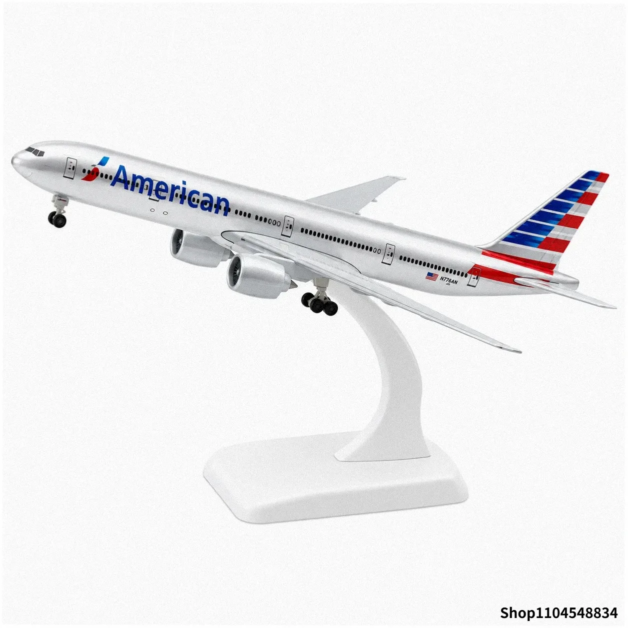 B777 American Airlines Die Cast Metal Airplane Model Toy 20cm with Display Stand Landing Gear Collectible Gift for Aviation Fans