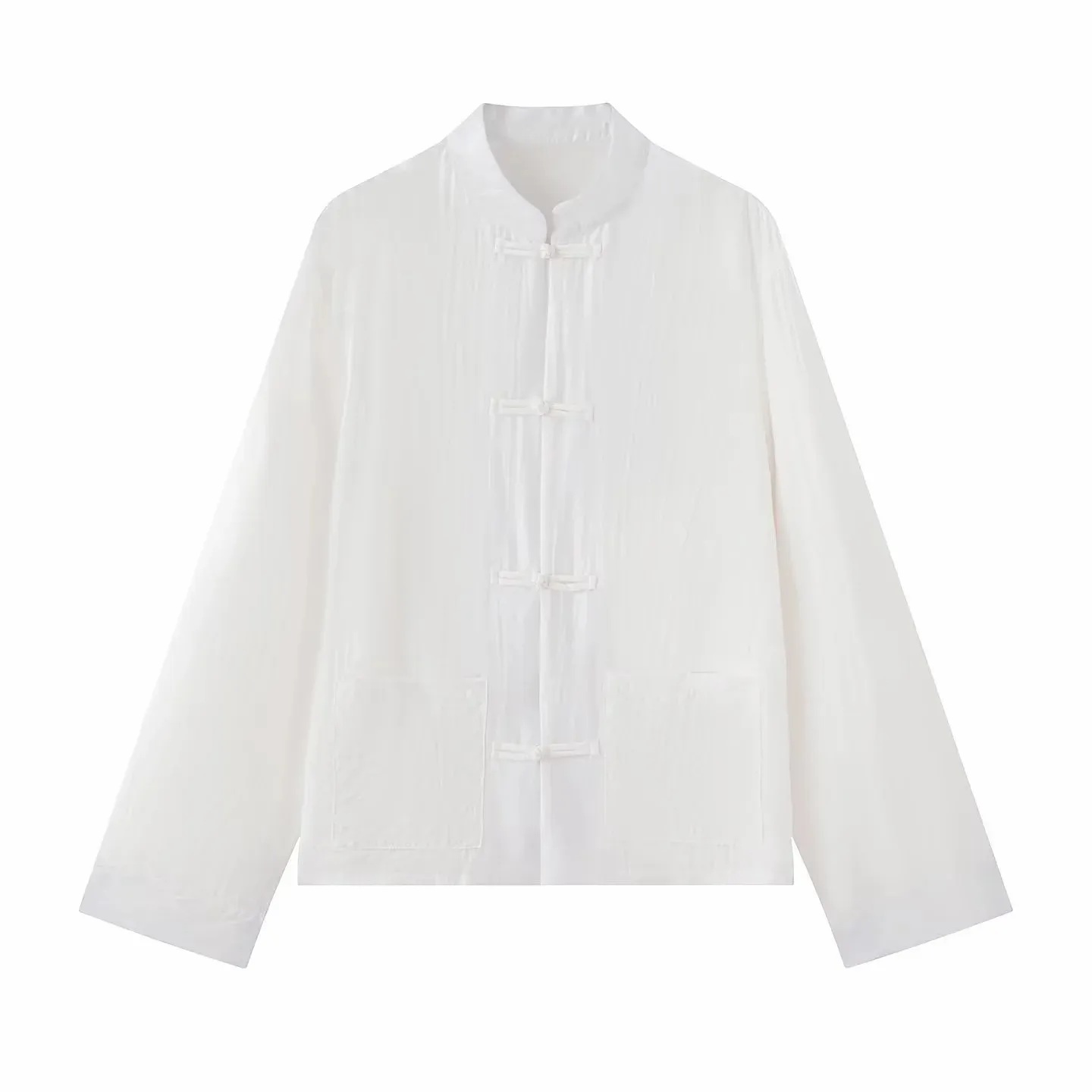 Damen Mode Satin-Knotenknopf-Hemd Vintage Damen Rundhals-Kragen Langarm-Bluse Elegantes Damenhemd – Detail 5