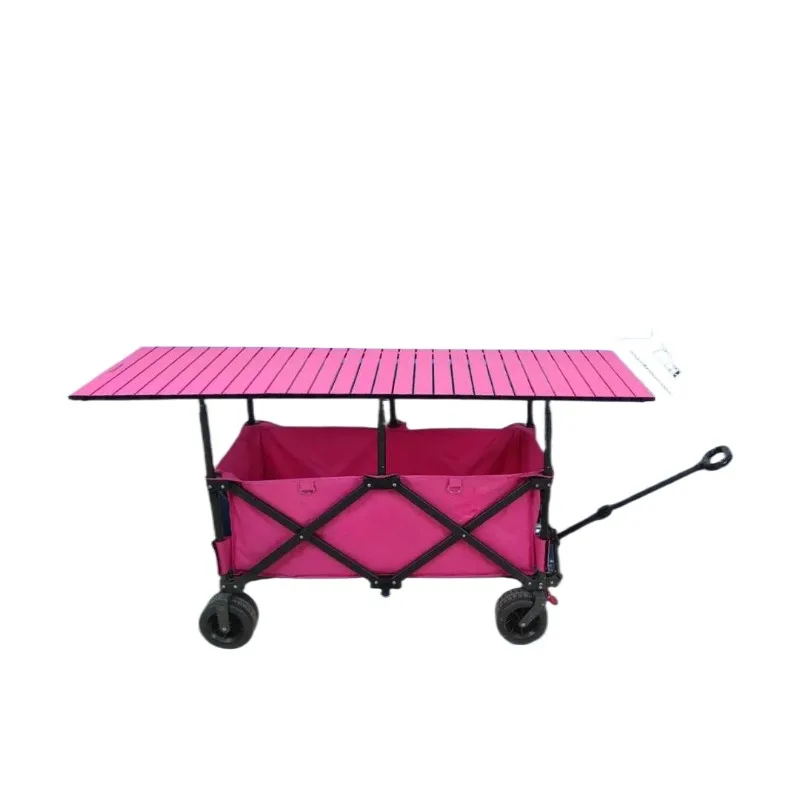 168*72 Large Table Top Foldable Outdoor Wagon, Height Adjustable Portable Camping Cart With Sunshade For Stall Market