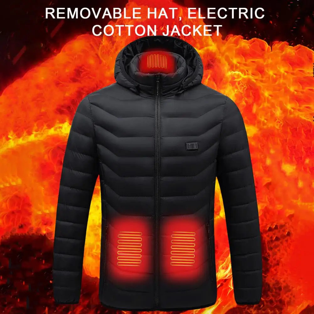 Outdoor Jacket Usb-powered Electric Heating Coat with 9 Heating Blocks Hooded Padded Jacket for Women Men Winter Solid Color