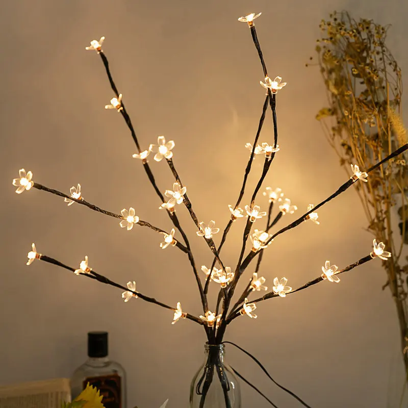 LED Sakura Willow Branch Lights Lâmpada, enchimento de vaso natural, galho iluminado, Natal, casamento, decorativo, 20 lâmpadas