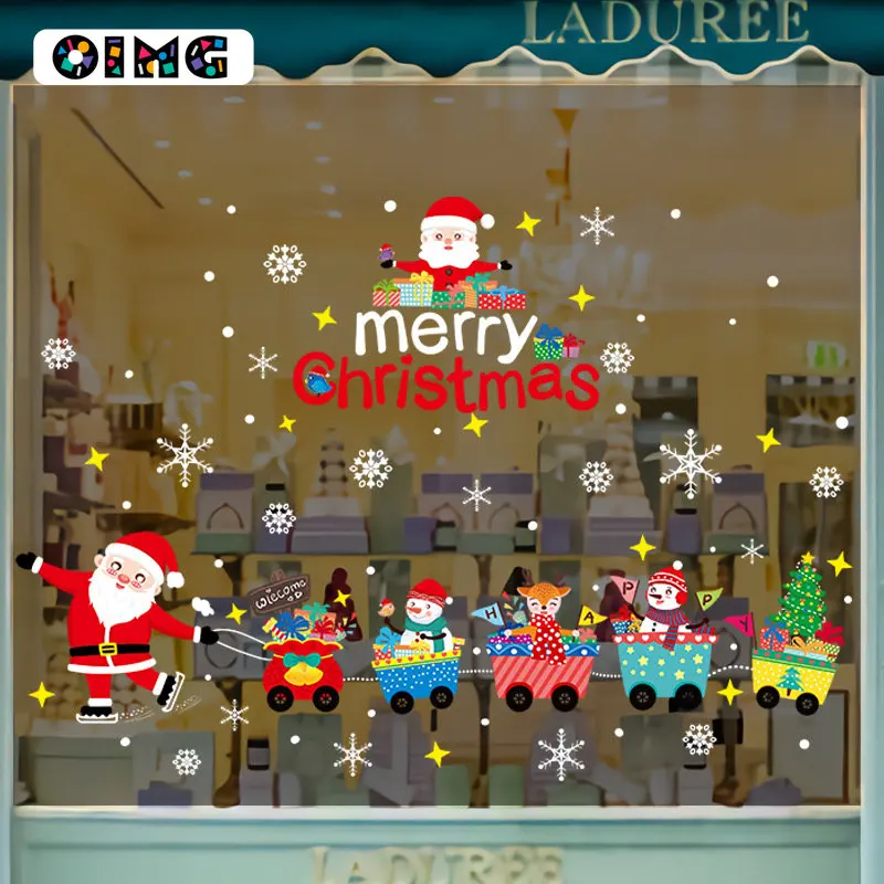 

OIMG Big Size Christmas Decorations Glass Stickers Window Shop Scene Decoration Stickers Santa Claus Living Room Decoration