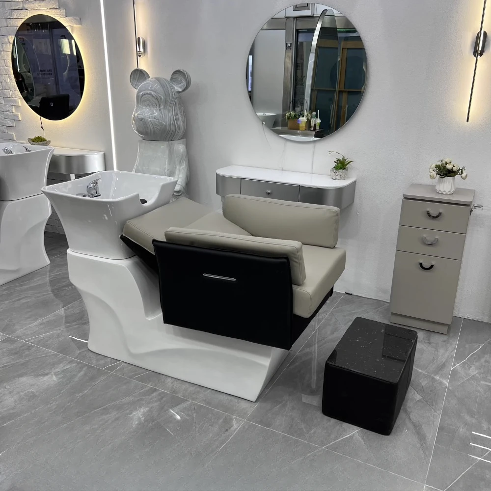 

Barber Shop Shampoo Chair Hair Salon Fashion Simple Ceramic Deep Basin Half Lying Flushing Bed