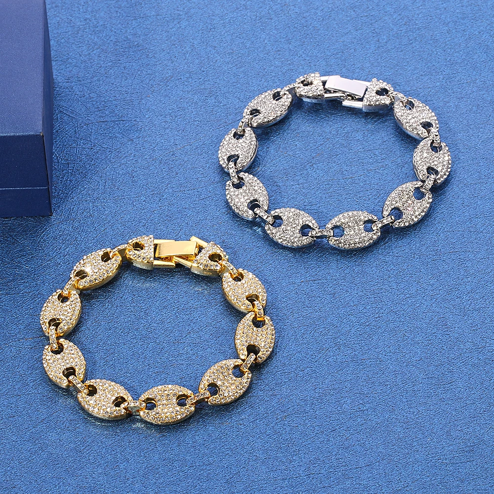 Cross-border punk sweet and cool micro-embedded Cuban bracelet hip-hop trend snap button niche hand jewelry