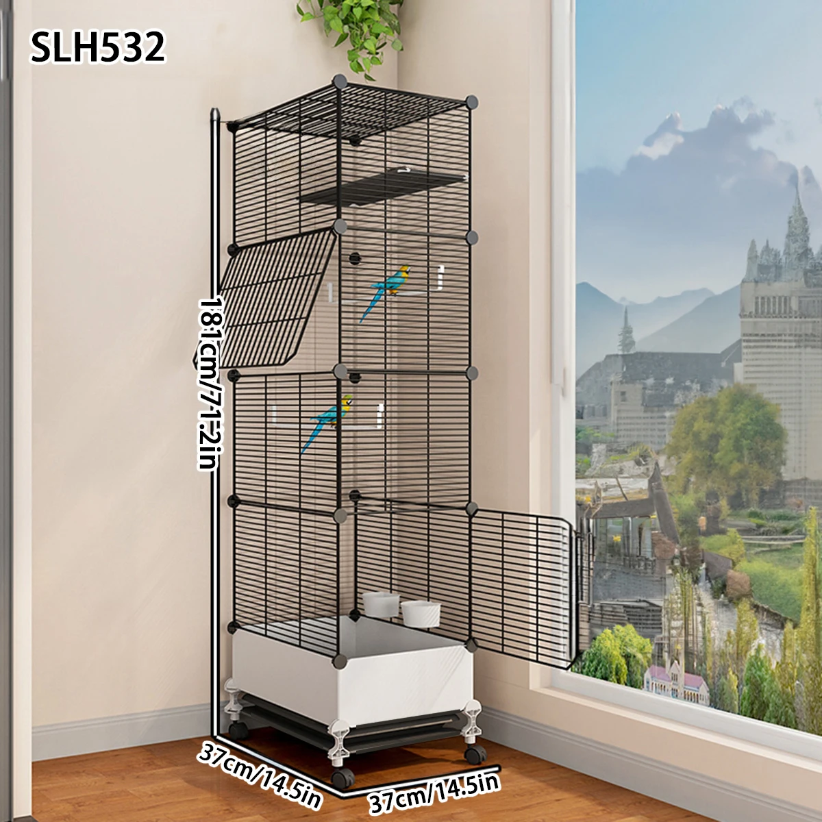 Large Splash-Proof Birdcage for Parrots, Cockatiels, Mynas, Large Thrushes, Budgerigars, and Finches - Luxurious Ornamental Villa