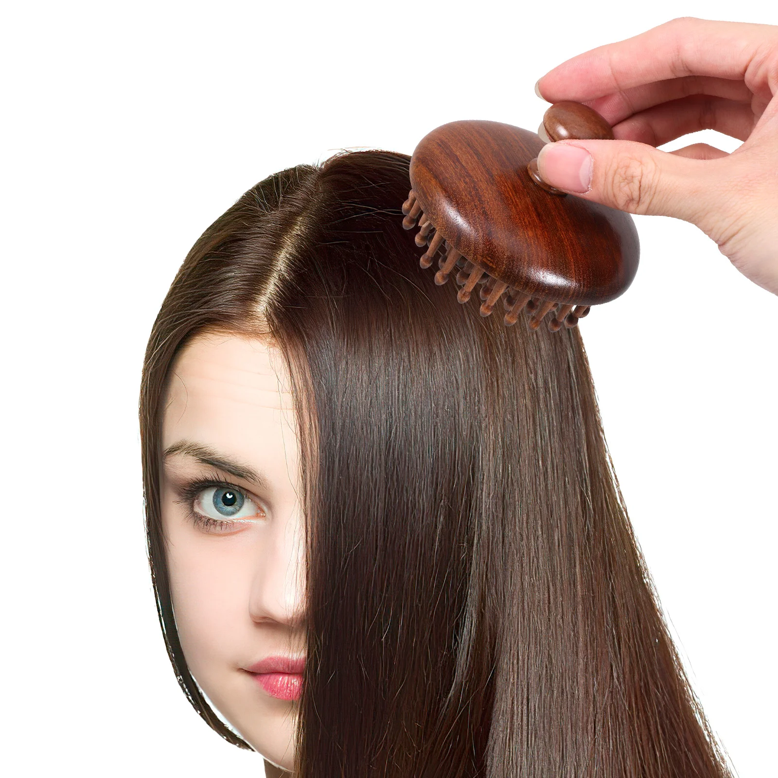 Round Wooden Scalp Massager Comb Sturdy Wood Handheld Hair Tool for Even Shampoo Distribution Soothing Head Massage Experience
