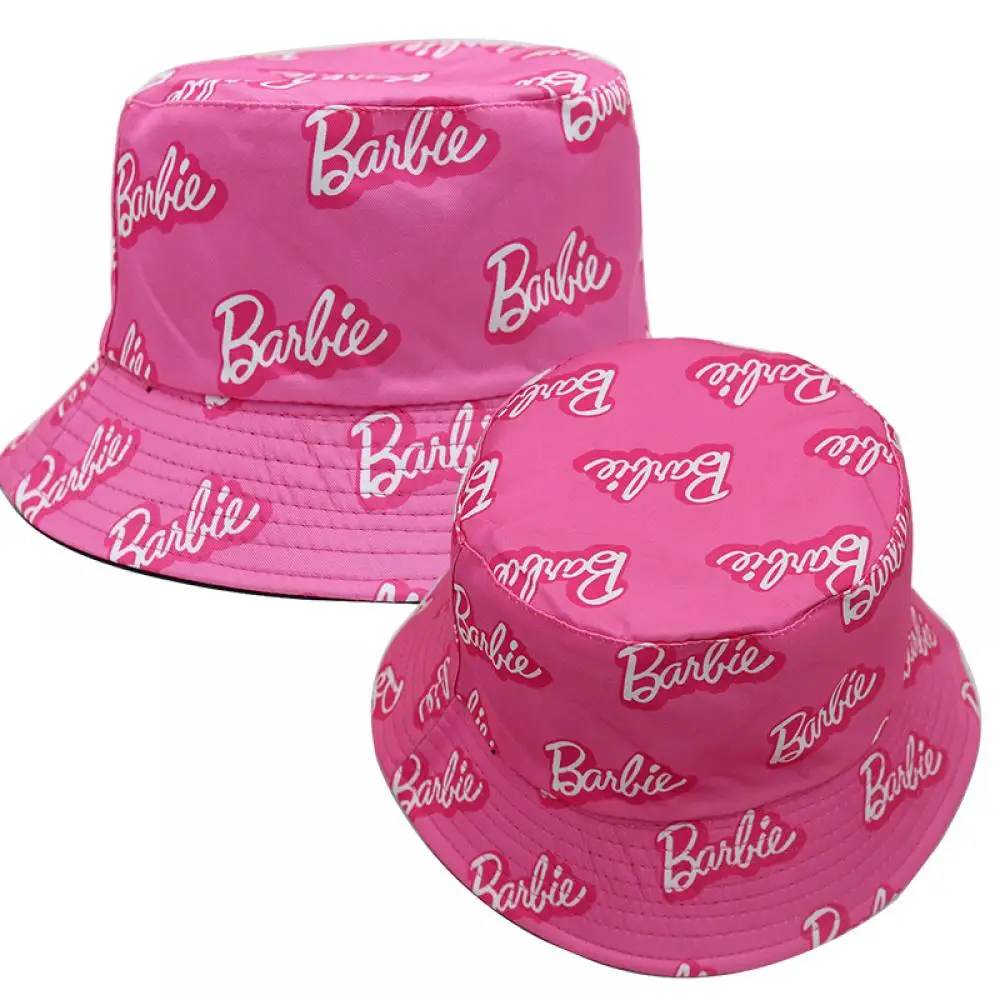 Kawaii New Barbie Fisherman Hat Anime Girl Fashion Outdoor Pink Sunscreen Hats Fashion Cartoon Casual Women Beach Basin Cap Gift