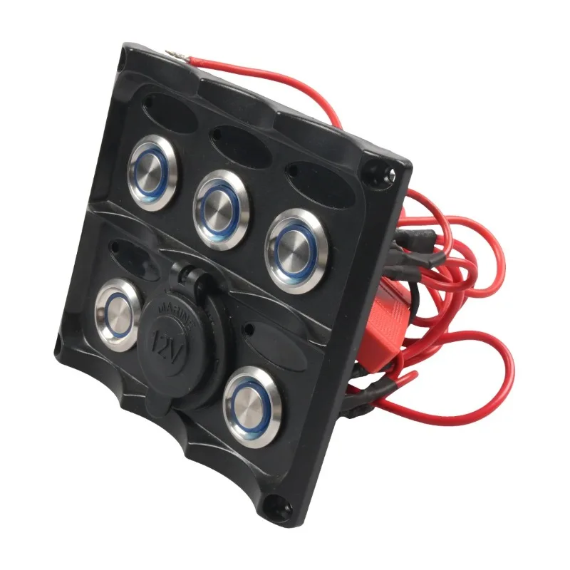 6 Gang Stainless Steel Switch Panel Waterproof Button Control Panel with Cigarette Lighter for RV Yacht Boat