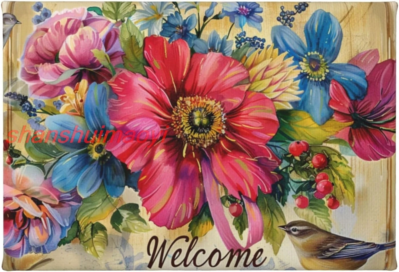 MA6GE8DE 'Welcome' Slogan Colorful Flowers Birds Canvas For Painting,Rustic Living Room,Kitchen,Yard Garden Decorat ALI