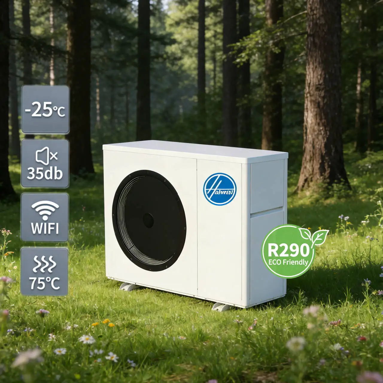 R290 Full DC Inverter Monoblock Air Source Heating Heat Pump   App-Controlled CE A+++ Solar Warmepumpe