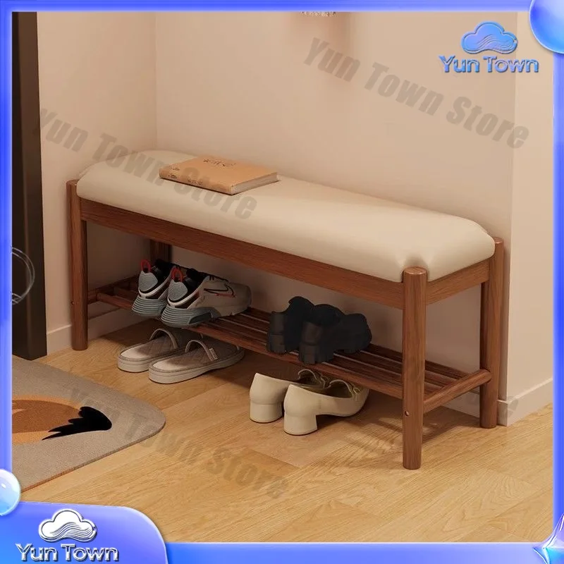 Solid Wood Shoe Bench for Home Entryway Soft Padded Shoe Stool Nordic Beech Wood Sitting Bench for Putting on Shoes Hallway