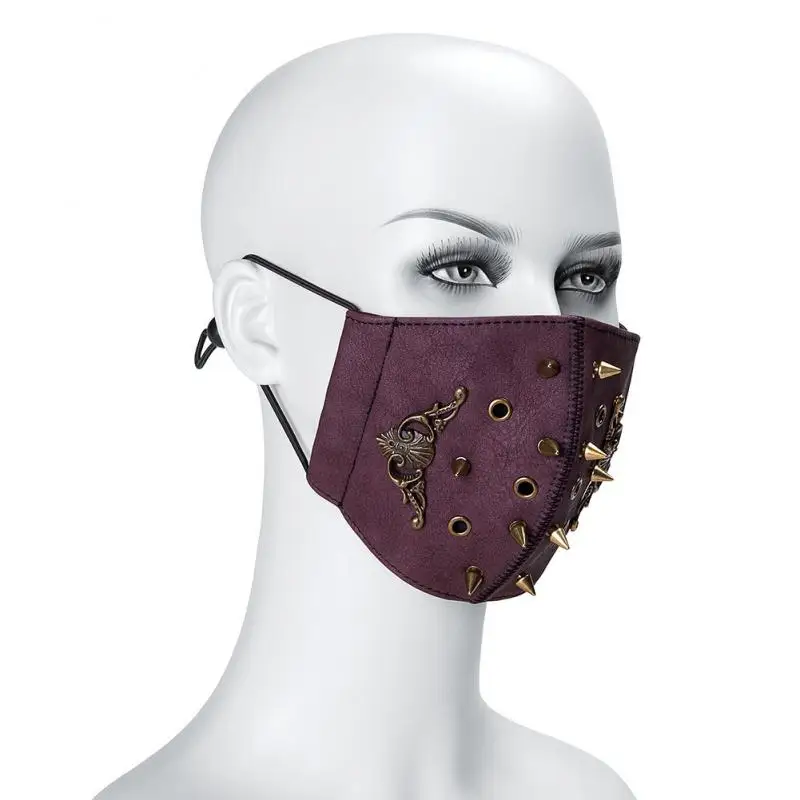 Halloween Punk Pu Leather Nails Mask With Filter Anti Pollution Dustproof Face Cover for Cosplay Goth Steampunk Fashion Safety