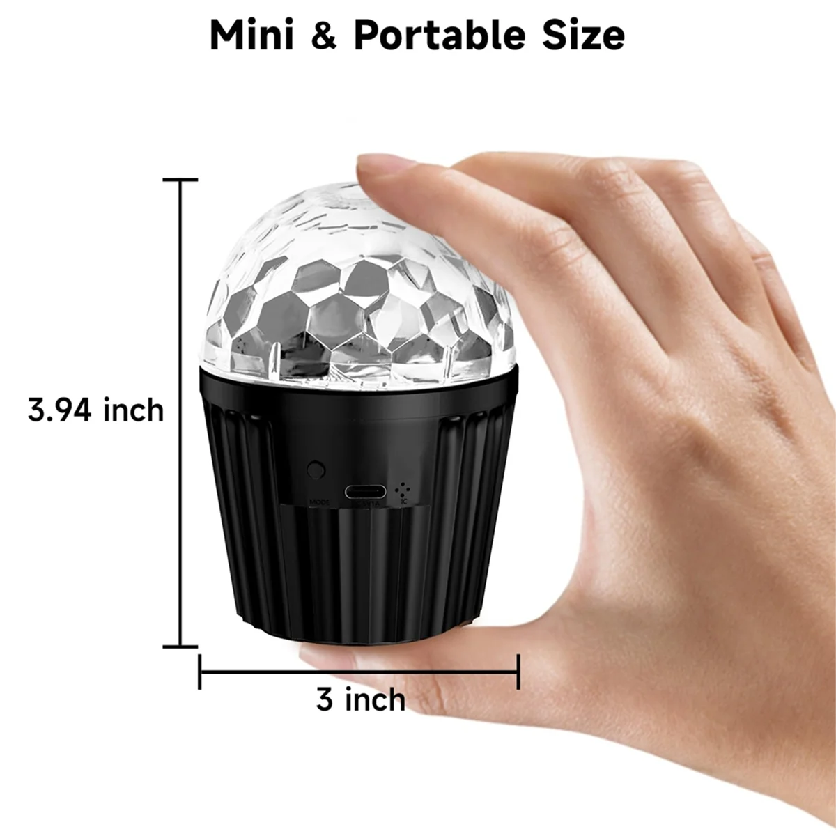 Portable Mini Disco Ball Light for Party, RGB DJ Strobe Light with Remote Control and USB Cable,Activated Stage Lights