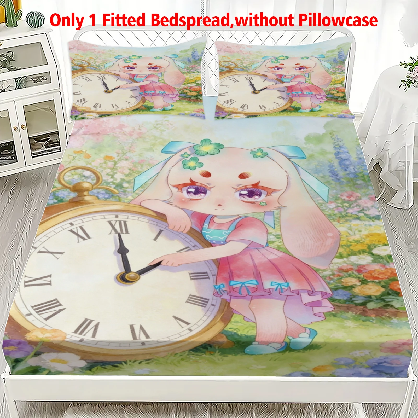 3pcs Fitted Sheet Set Soft Fluff Town Lulu-Sleepy Bunny Breathable Fitted Sheet Set for Home Decor with 2 Pillowcases For Kids