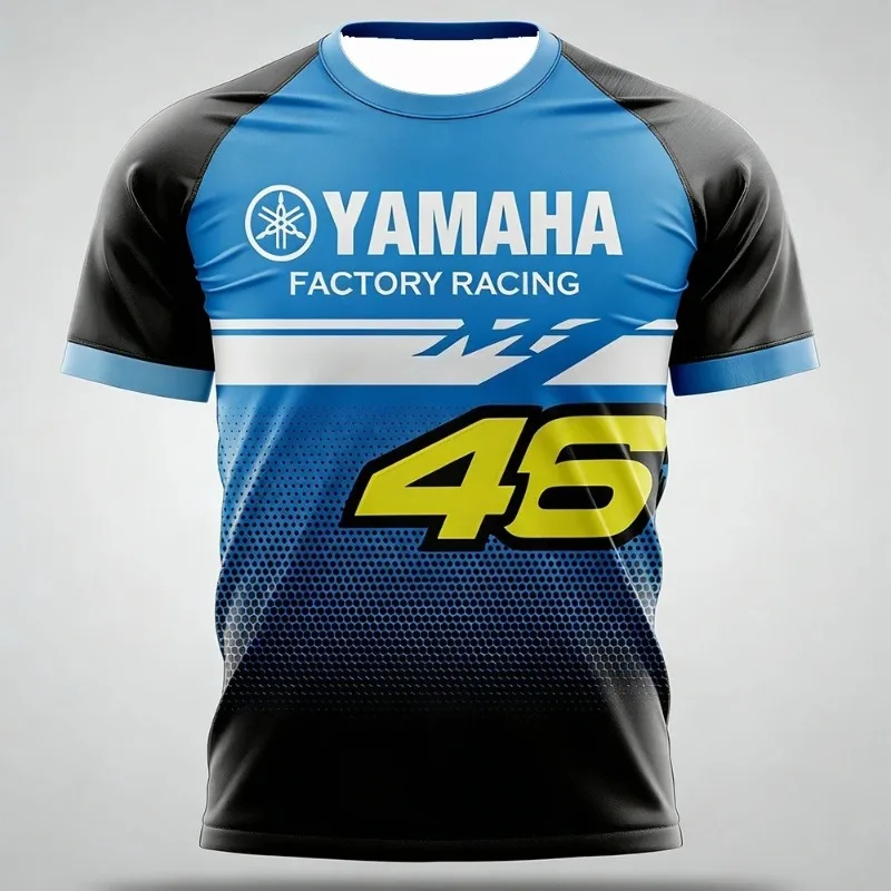 

Летняя модная синяя футболка Yamaha с круглым вырезом и короткими рукавами, модная повседневная одежда для мужчин и женщин для езды на мотоцикле