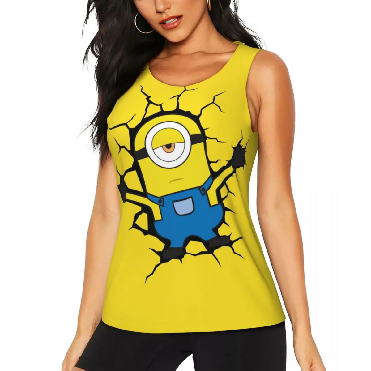 Custom Minions Broke The Wall Yoga Tank Tops for Women Gym Workout Sports Shirts