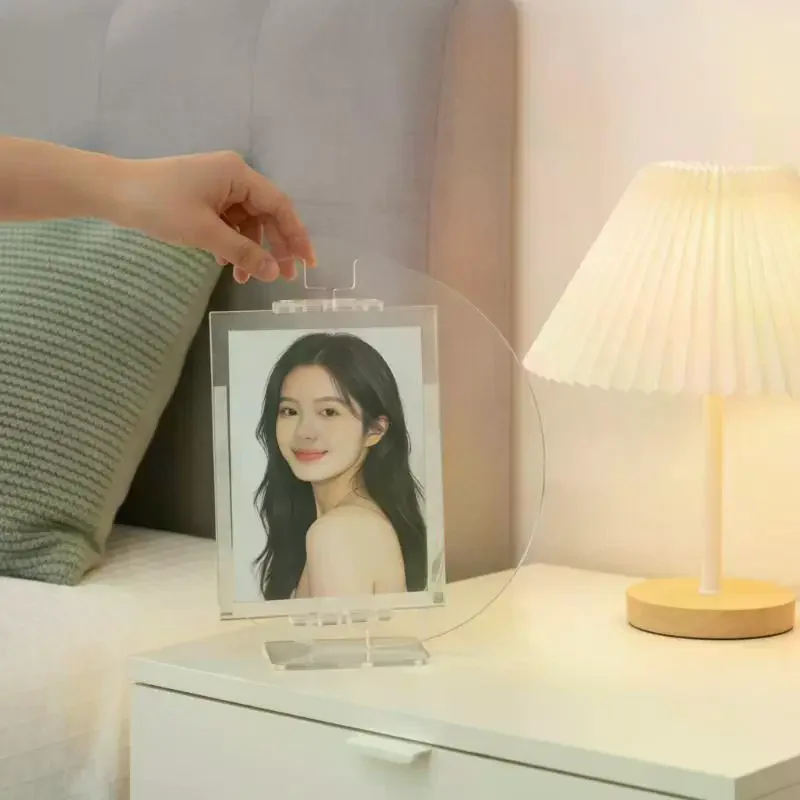 Moon-Shaped Card Holder Rotating Stand Photo Frame 3-inch Photo Card Insert DIY Stand Transparent Acrylic Holder
