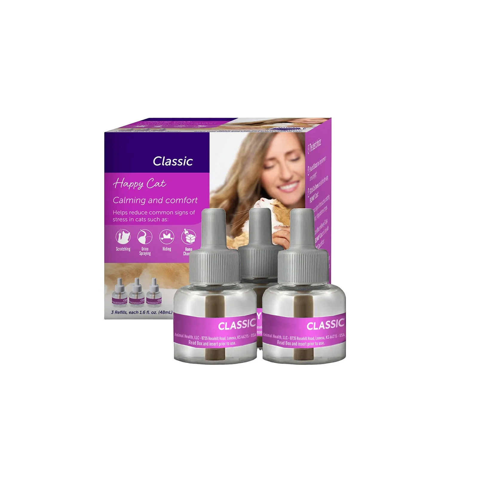 Calma clásica para gatos, recambio de 30 días, 3 paquetes de 48 ml