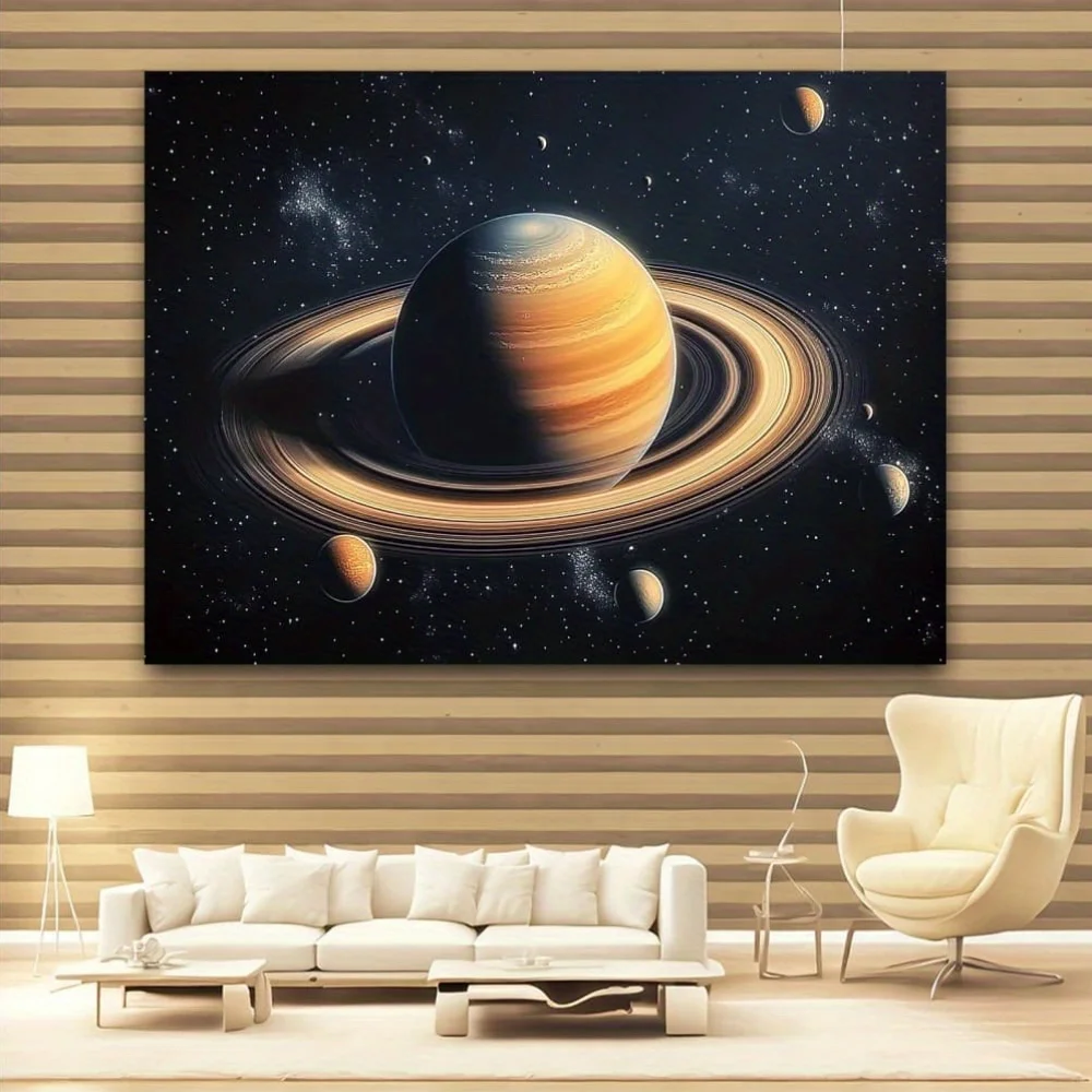 قطعة واحدة من نسيج فانتسي زحل والقمر، قماش بوليستر قابل للغسل في الغسالة، مناسب لتزيين غرفة النوم وغرفة المعيشة