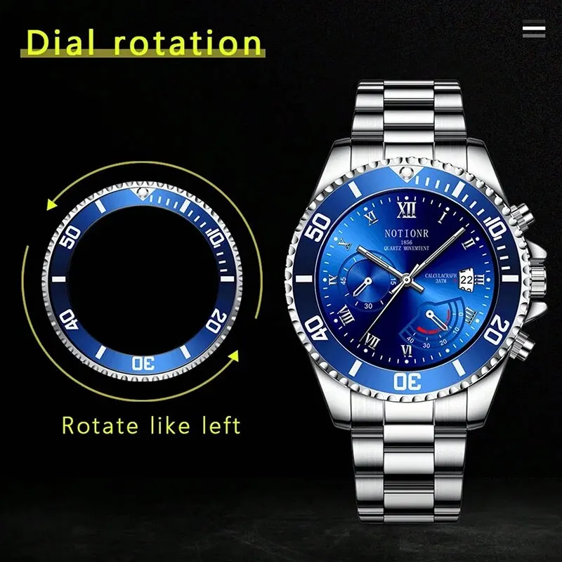 Mens Fashion Watches Luxury Sliver Stainless Steel Quartz Wrist Watch Man Business Casual Watch for Men Calendar Luminous Clock