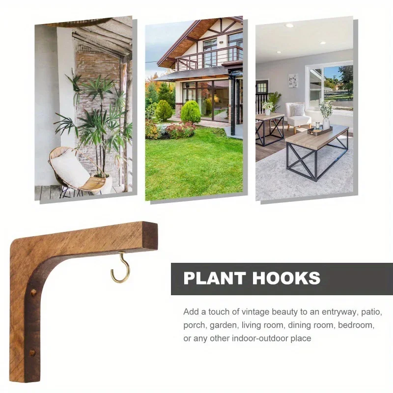 Wooden Wall Plant Hooks, Plant Brackets Indoor and Outdoor Wooden Hooks Hanging Baskets Wind Chimes Lanterns Etc. Stable Durable