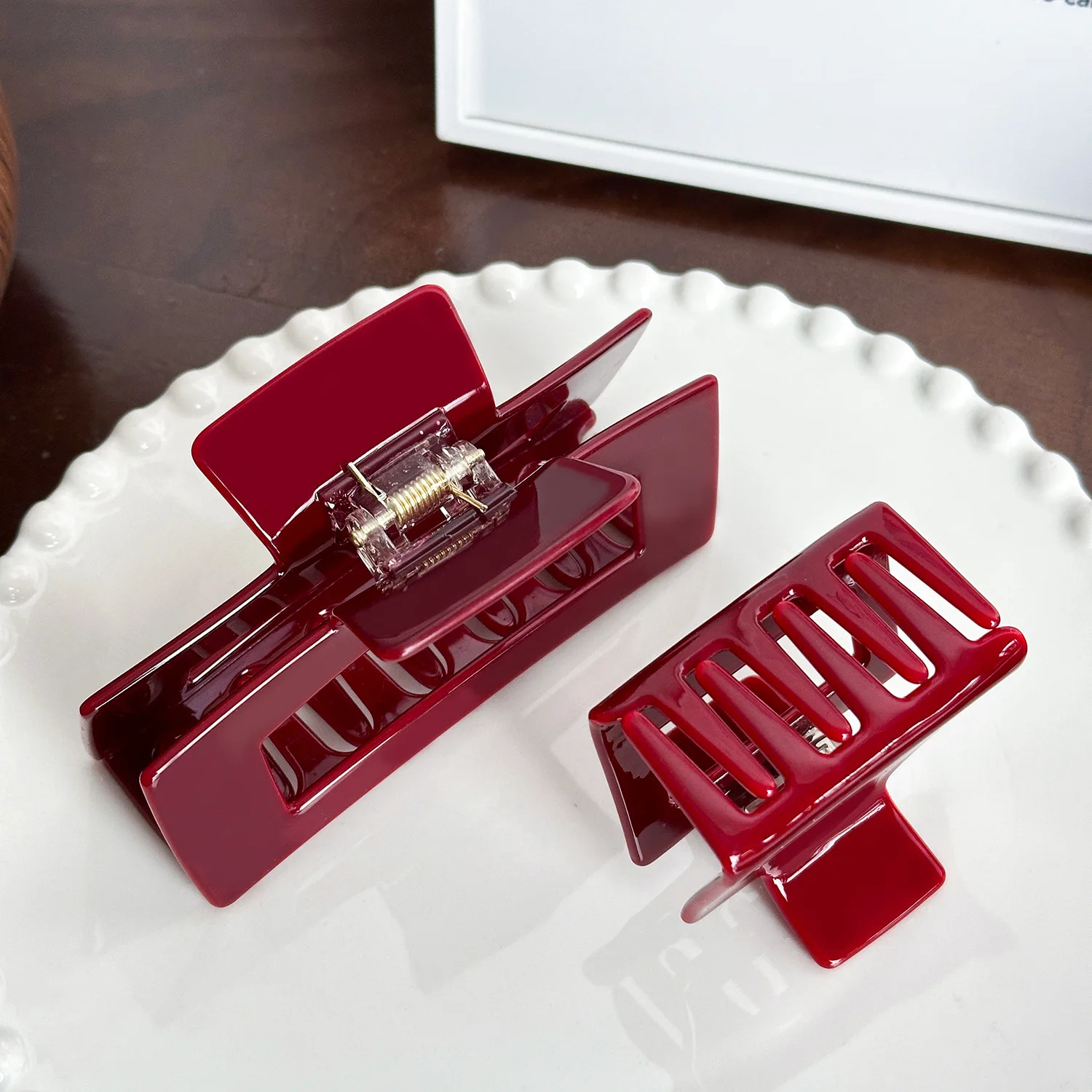 جديد التصميم الإبداعي الهندسة السنة الجديدة مشبك شعر أحمر ضوء فاخر موضة خلات القرش كليب مشبك شعر للفتيات امرأة