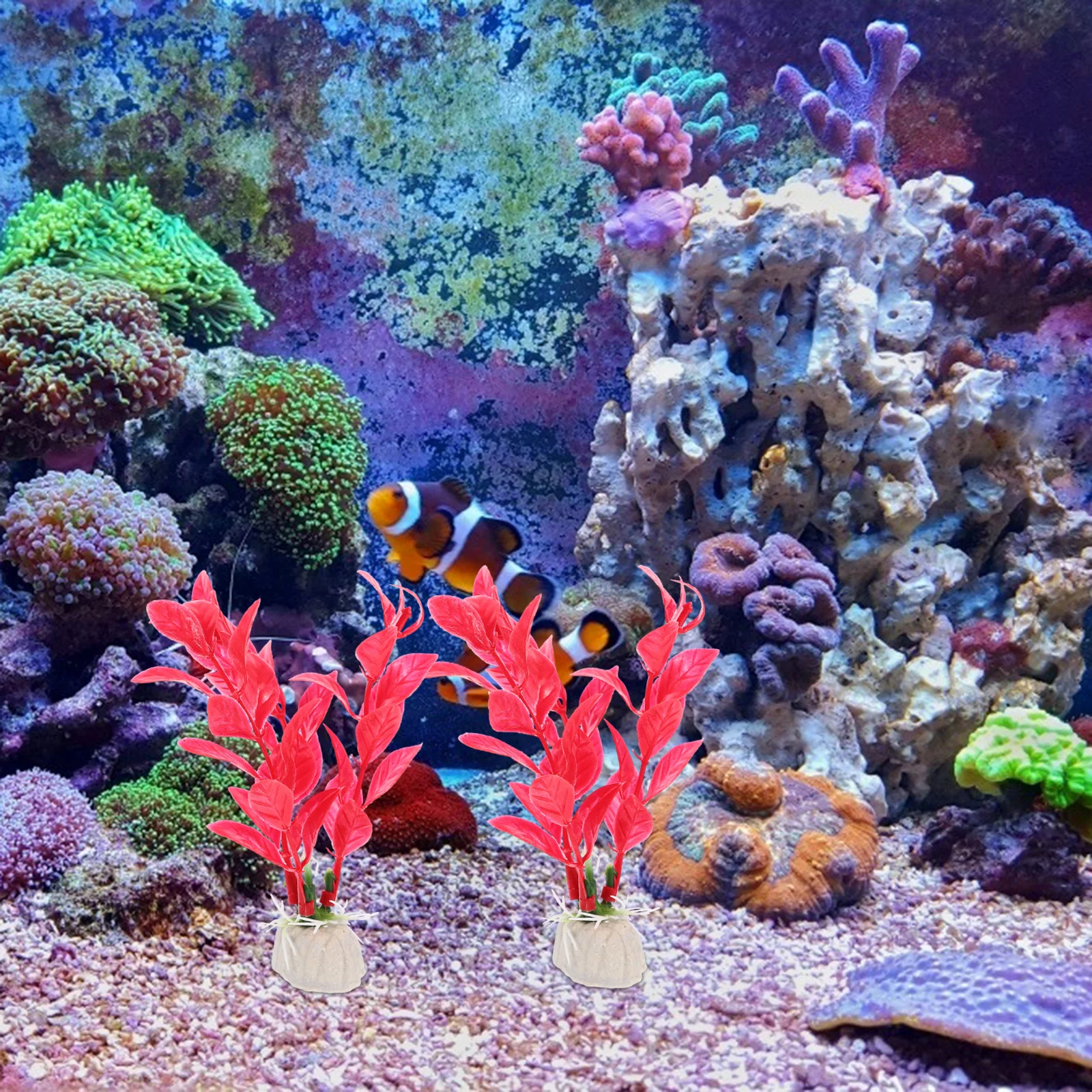 

10Pcs Realistic Artificial Plants for Fish Tank Aquarium Decorations Vibrant Color Stable Base No Fade Plastic Water Plants